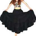 YSJERA Women's Cotton 5 Tiered A Line Pleated Maxi Skirt Long Boho Gypsy Dance Skirts (L, Black)