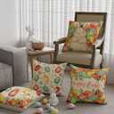 Eggs Bunny Flowers Carrots Rabbit Easter Pillow Covers Throw Pillow Cases Set of 4 Decorations for Farmhouse Home Sofa Couch Cushion Cover Party Holiday Decor 18x18 Inch