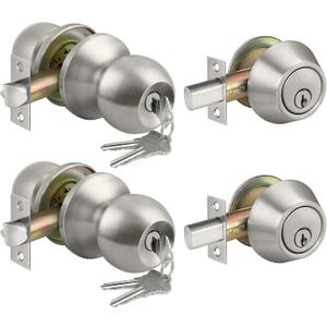 BESTTEN 2 Pack Keyed Same Exterior Door Knobs and Single Cylinder Deadbolts Combo Set, Keyed Alike Entry Door Knobs with Locks and Keys for Entrance and Front Door, Satin Nickel