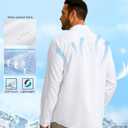 Men's Sun Protection Fishing Shirt with Zipper Pockets Long Sleeve UPF 50+ UV Cooling Shirts for Men Hiking Travel (White, XXXL)