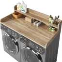 2-Tier Washer and Dryer Countertop with 2.75" H Guard,54" W x 27.5" D Laundry Countertop Cover with Non-Slip Pad,Large Space Laundry Topper for Folding Clothes Over Washer and Dryer-White Oak, Standard-2 Tier
