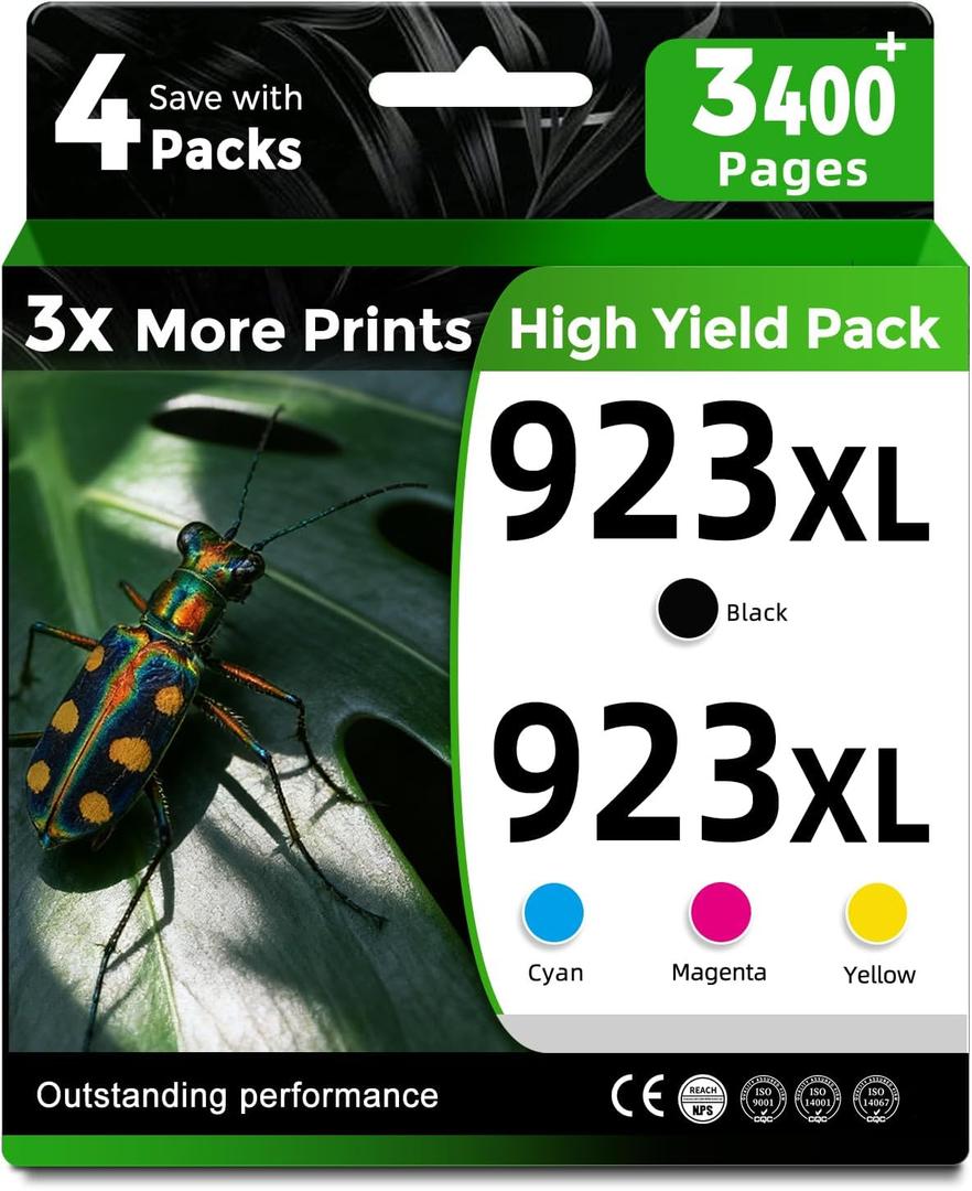923e 923XL 923 Ink Cartridges for HP OfficeJet Pro 8130e 8135e 8139e 8138e 8122e 8120 8124e 8125e 8130 8132e 8134e Printers (4 Pack with Chip)