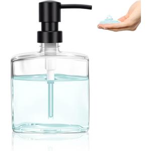 Glass Hand Soap Dispenser Bathroom, 9.3oz Refillable Liquid Soap Dispenser with Rust-Proof Plastic Pump for Kitchen (1pcs, Black)