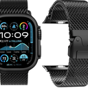 Titanium Milanese Loop Band Compatible with Apple Watch Bands Ultra 2/Ultra 49mm 46mm 45mm 44mm 42mm for Women Men, Parachute-style Buckle Mesh Strap Bracelet for iWatch Series 10 SE 9 8 7 6 5 4 3 2