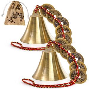 YOUEON 2 Pcs Chinese Lucky Bell for Wealth and Safe, Chinese Hanging Decor Wind Chimes with Coins for Good Luck, Peace and Success for Indoor Outdoor Patio Front Door