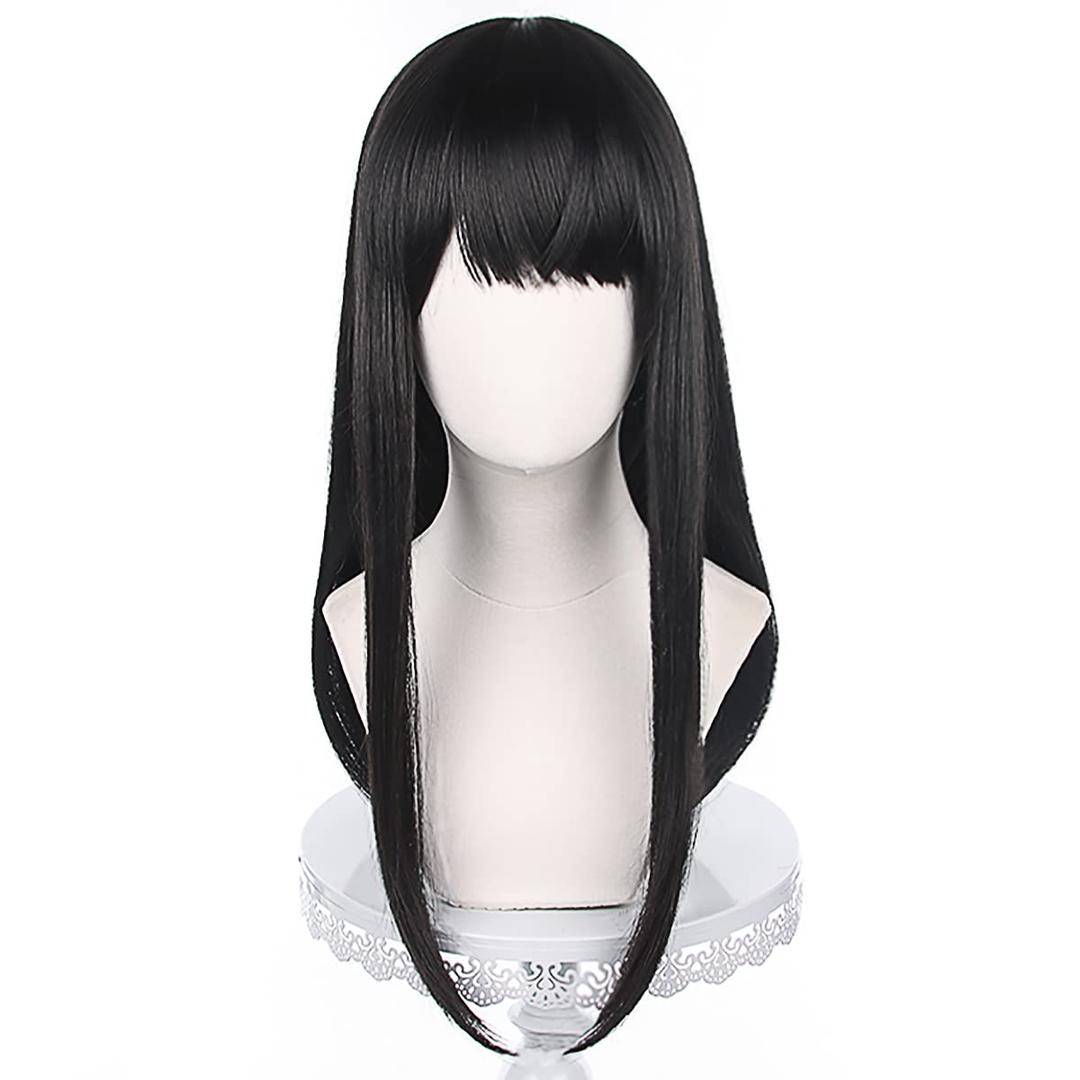 XiongXiongLe Halloween Anime Role Black Long Straight Wig Cosplay Women's Costume Heat Resistant Fiber Synthetic Hair with Cap Wig for Party Halloween