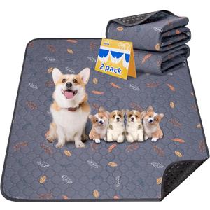 2-Pack Extra Large Reusable Dog Mat for Floor, Dog Playpen, Non-Slip Waterproof Pee Pads, Super Absorbent Washable Pee Pads for Dogs, Pet Whelping Pads, Crate, Potty Training - 36" x 48" (Leaves - Deep Grey)