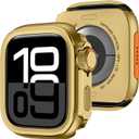 Amizee 2 in 1 Metal Case Compatible with Apple Watch Series 11/10 46mm with Back Cover, Rugged Shockproof Protective Bumper Cover for iWatch 46mm, Gold