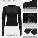RUNNING GIRL Long Sleeve Yoga Shirts for Women, Soft Fitted Seamless Stretchy Casual Crew Neck Athletic Basic Shirt (Black, L)
