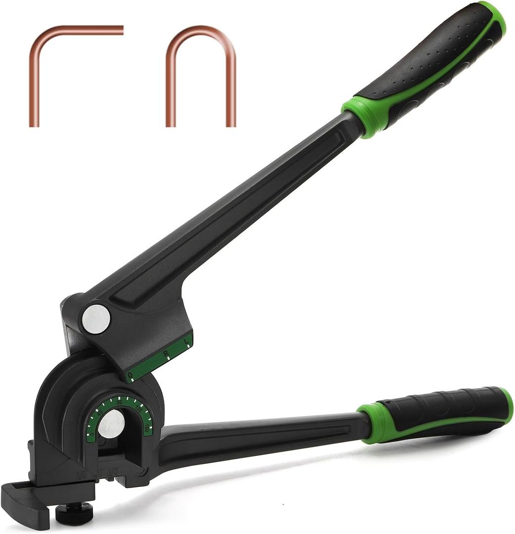 3 in 1 Pipe Tube Bender, 1/4'' 3/8'' 1/2'' O.D. Manual Tubing Bender, 180 HVAC Copper Bending Tool with Rubber Handle, Brass Thin Steel Pipes Bender for Air Conditioning Refrigerator Repair