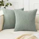 Woaboy Blue Throw Pillow Covers 18x18 Inch Set of 2 Decorative Couch Pillow Covers Farmhouse Soft Corduroy Boho Home Decors for Winter Spring Cushion Bed Sofa Living Room