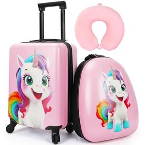 emissary 3 Pieces Unicorn Kids Luggage Set for Girls, 16" Hardside Carry on Luggage with Spinner Wheels, Toddler Suitcases Set Travel Rolling Kid's Luggage Airline Approved