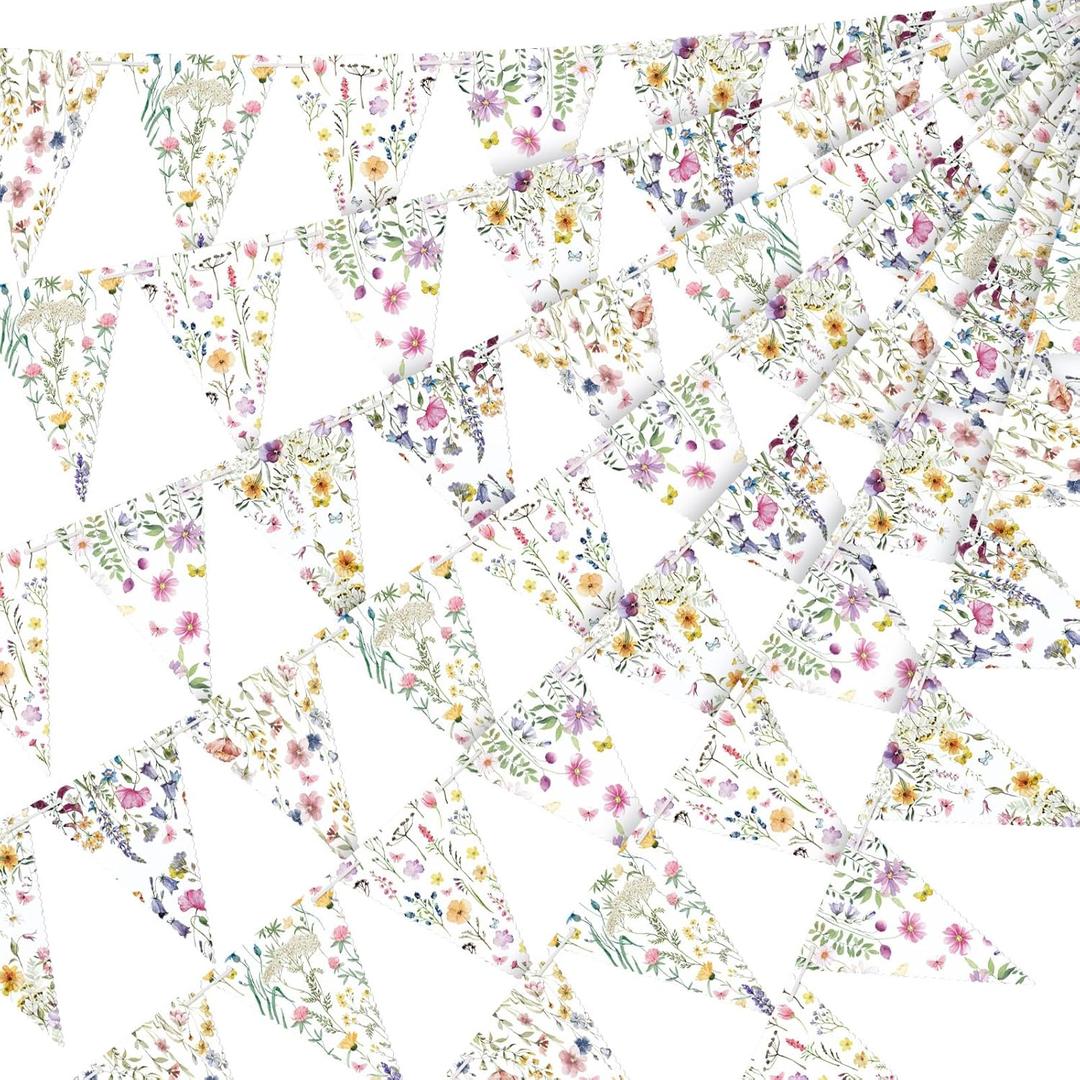 5 Pieces Wildflower Baby Shower Decorations Spring Wildflower Garland Paper Pennant Wedding Garland Triangle Banner for Wedding Bridal Shower Outdoor Decoration (Vibrant Color)