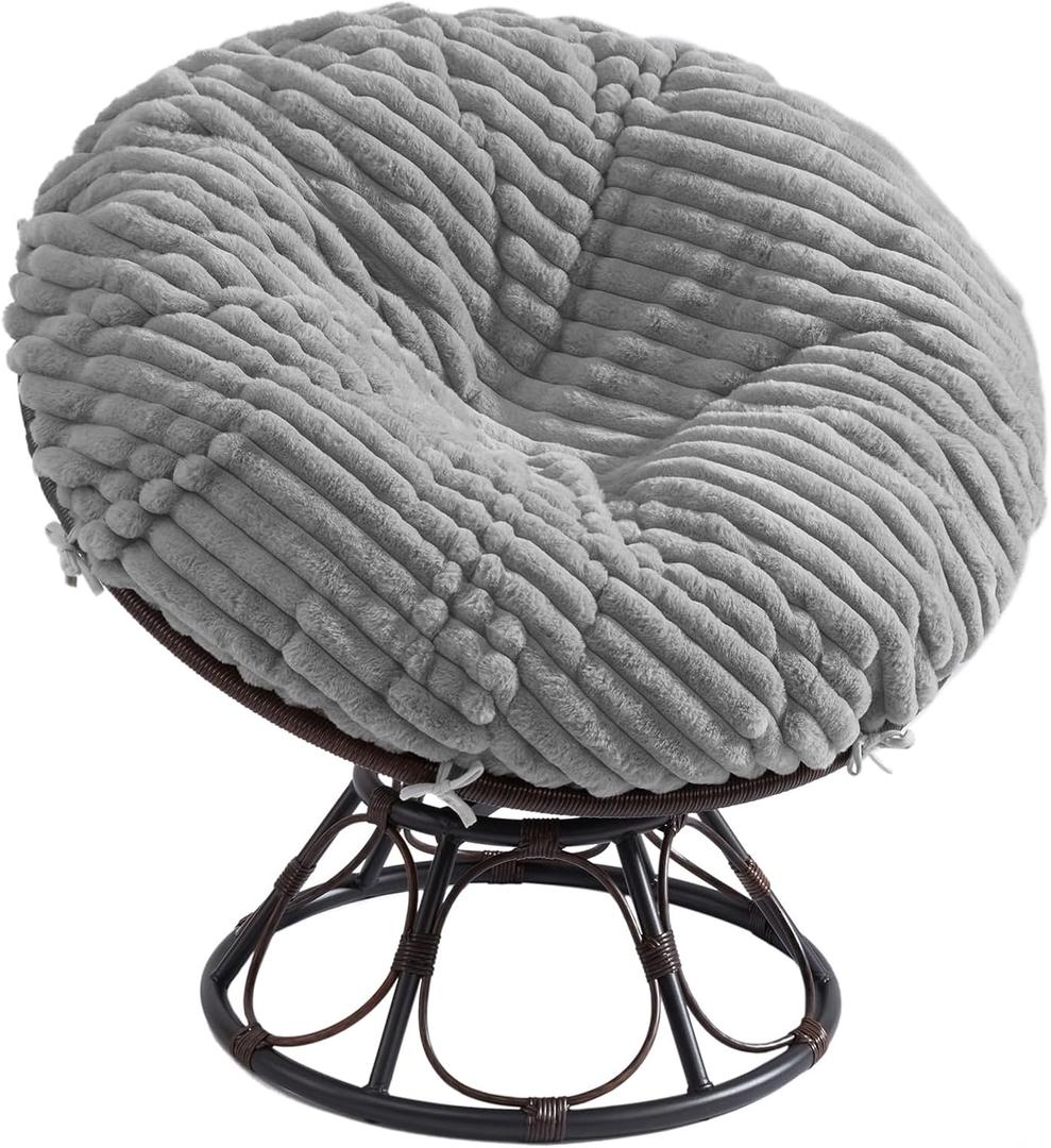 Papasan Chair Cushion Cover ONLY(Without Cushion), Removable Faux Fur Slipcover with 8 Ties & Zipper, Machine Washable Soft Fluffy Shaggy Covers(Light Grey, 50"x50")