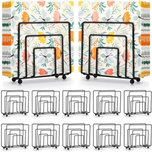 10 Pack Black Metal Napkin Holders for Tables, Modern Cocktail Tissue Organizer Set, Bulk Standing Paper Beverage Stand for Restaurants, Bar, Wedding, Party
