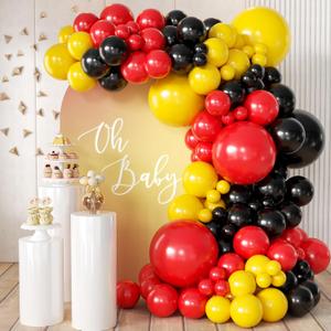 MEBAY Red Black Yellow Balloon Arch Kit, 166Pcs Latex Balloon Different Sizes 18 12 10 5 inch for Boy Birthday Baby Shower Wedding Race Car Theme Party Decorations