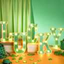 5 Pcs St. Patrick's Day Light up Green Table Sign 8 Inch Lucky Letter Lights Sign Plastic Irish LED Letters Battery Operated Tiered Tray Decor Farmhouse Tabletop St. Patrick's Day Decorations