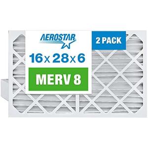 Aerostar 16x28x6 MERV 8-2 Count - High Efficiency Pleated HVAC, Furnace & Air Conditioner Filters - Removes Dust, Lint, Mold & Allergy-Causing Pollen