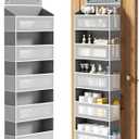 Over The Door Organizer, Over the Door Storage with 5 Large 10 Side Pockets, Hanging Door Organizer 44 lb Load Behind Door Storage, Hanging Shelf for Closet Wall Bedroom Bathroom Nursery, 5-Tier Grey