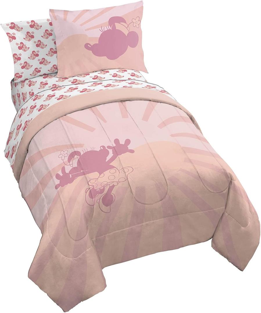 Disney Minnie Mouse Full Size Comforter Set - 7 Piece Bedding Includes Sheet Set & Pillow Covers - Super Soft Cozy Pink Bedding