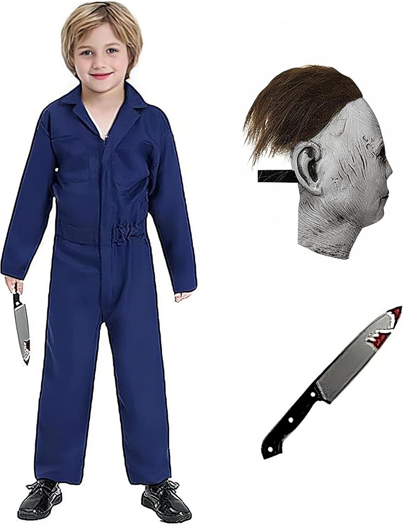 brableewear Halloween Killer Costume Kids Horror Movie Killer Cosplay Jumpsuit Outfits Halloween Coveralls Movie Replica (Large)