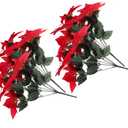 4pcs Realistic Artificial Poinsettia Flowers Faux Red Poinsettia with 7 Heads 21 Leaves