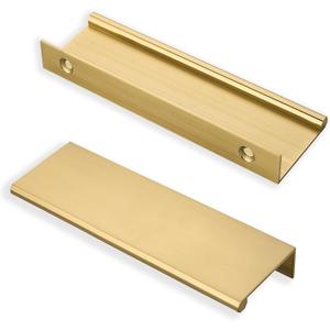 khtumeware 10 Pack Champagne Bronze Finger Pulls Edge Pulls 3in Cabinet Handles Drawer Finger Pulls Concealed Drawer pulls Kitchen Hardware (3"(76mm) Hole Center)