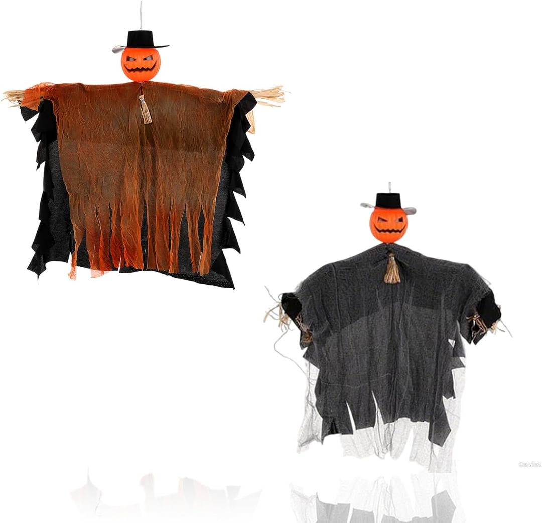 2 Pack Hanging Pumpkin Ghosting, Pumpkin Decorations with Head, for Tree Porch Garden Party Indoor Decor (17.72x19.71in)