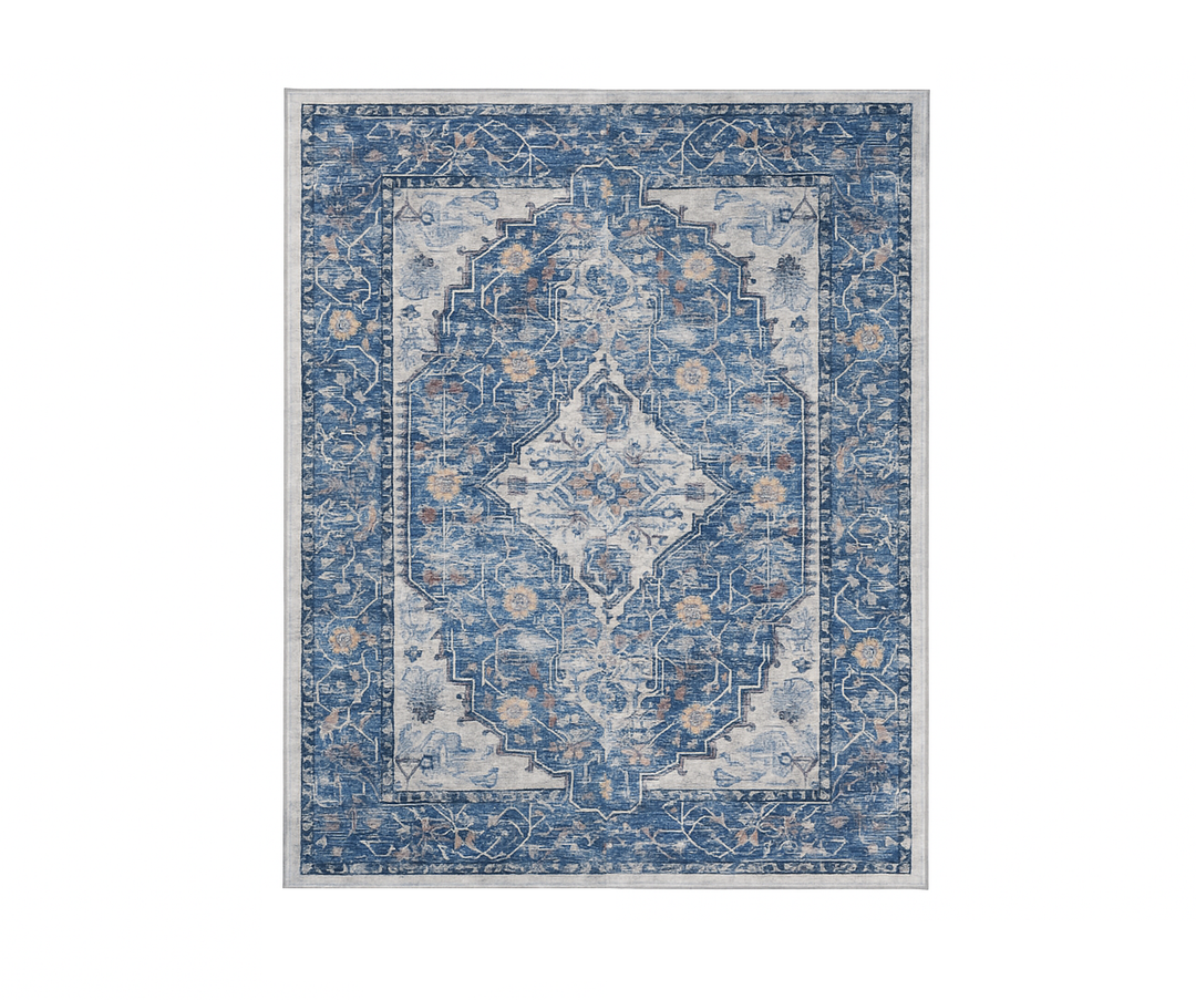 Eleisa 8x10 Area Rugs for Living Room, Blue Machine Washable Low Pile Area Rug, Stain Resistant Vintage Home Decor Rug for Bedroom, Dining Room, Home Office