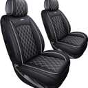 Front Seat Covers Chevy Silverado GMC Sierra Pickup Trail Boss Z71 Custom Fit 2007-2026 1500 2500HD 3500HD Crew Double Extended Cab Waterproof Leather Seat Protectors(2 PCS Front, Black-White)