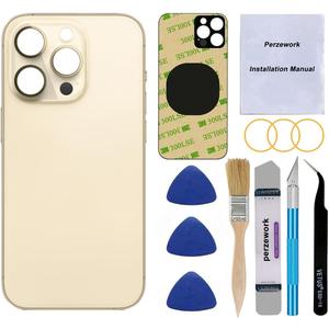 OEM Rear Back Glass Replacement for iPhone 14 Pro 6.1-inches with Reparing Toolkit and Manual (Gold)