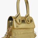 GORGLITTER Women's Crocodile Embossed Mini Square Bag Metallic Top Handle Crossbody Handbag Flap Clutch Bags