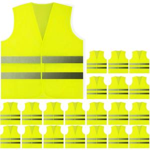 PeerBasics, 20 Pack, Yellow Reflective High Visibility Safety Vest, Hi Vis Silver Strip, Men Women, Work, Cycling, Runner, Construction (Mesh, 20)