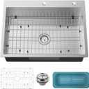30x22 Inch Stainless Steel Kitchen Sink - Drop In Single Bowl Topmount Modern Large Kitchen Sink With SS Grid, Colander,Drain Strainer Set Compatibility With Various Kitchen&Bar Style