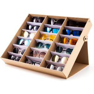 TRIUMPH VISION Sunglasses Organizer Storage Eyeglasses Holder - Multiple Glasses Case Box Eyewear Case with Lid, Beige 
