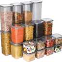 T&D HOME GOODS Storage Jars with Lid, Airtight, Set of 24 Storage Containers, BPA-Free, Storage Container for Cereal, Flour, Kitchen, Practical Organiser Kitchen, (24, 3 Square diff size)
