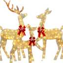 YULETIME 3-Piece Pre-lit 2D Christmas Reindeer Family, Lighted Glitter Christmas Deer Holiday Decoration with Warm White LED Lights