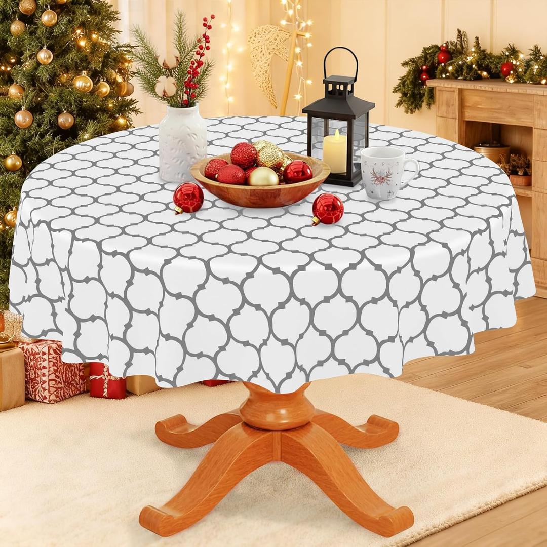 Smiry Round Plastic Table Cloth, Waterproof Vinyl Tablecloth with Flannel Backing for Round Tables, Wipeable & Spillproof for Dining, Camping, Indoor and Outdoor (60" Round, White)