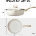 CAROTE 12Inch Nonstick Deep Frying Pan with Lid, 5.5 Qt Jumbo Cooker Saute Pan with Pour Spout, Skillet Induction Cookware, Non Stick Cooking Pan Kitchen Pan PFOA Free, White Granite