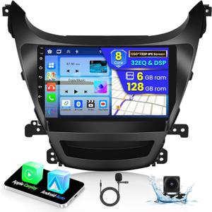 Hikity 6+128GB Android 13 Car Stereo for 2014-2016 Hyundai Elantra Radio, 9 Inch IPS Touch Screen Radio with Wireless Apple Carplay Android Auto, Bluetooth GPS WiFi 32EQ DSP FM SWC+Mic, Backup Cam