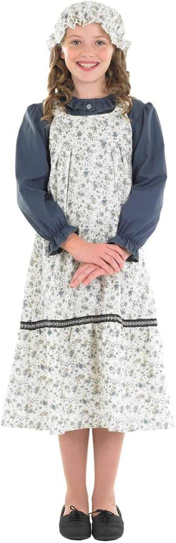 fun shack Pioneer Dress for Girls, Colonial Costume, Victorian Dress for Kids, Orphan Outfit for Girls (Medium)