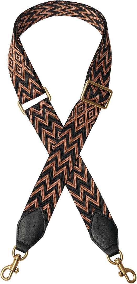 Crossbody Bag Strap Soft Cotton Adjustable Replacement Purse (Black&brown)