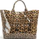 PVC Tote Bag for Women Large Tote Purse Kraft Paper Letter Print Hobo Handbags for Work Beach Shopping Travel