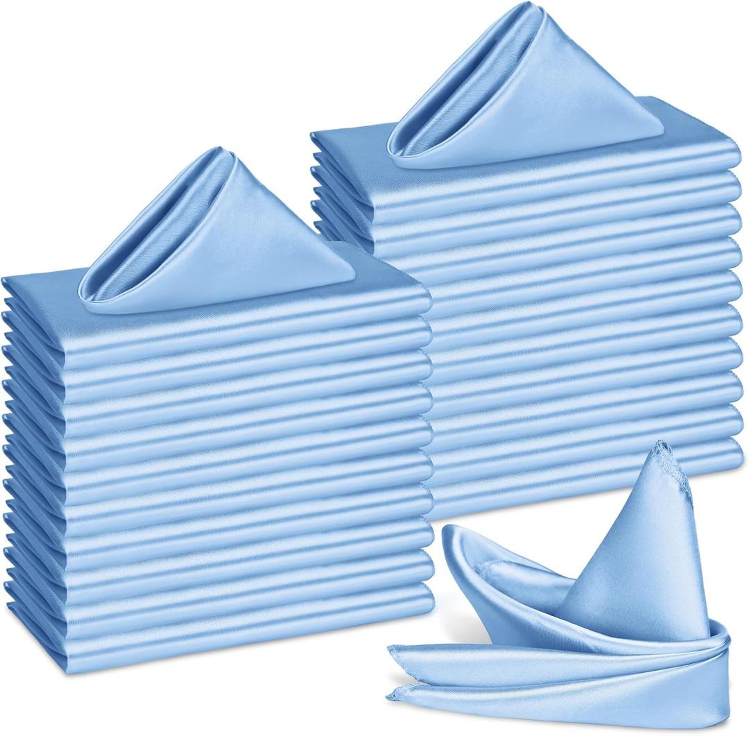 Bailarina 80 Pack Blue Mist Satin Napkins,17x17 Inches Wedding Napkins Square Soft Silky Table Napkins Bulk Decorative Elegant Cloth Napkin for Party Decoration, Banquet,Wedding,Graduation