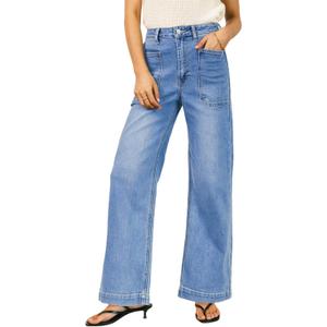 EVALESS Wide Leg Jeans for Women Trendy High Waisted Stretchy Baggy Denim Pants (6, Light Blue)