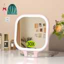 FUNTOUCH 30X Travel Magnifying Mirror with Light, 7" Rechargeable Double Sided Travel Vanity Mirror with Lights, 3 Color Lights & Adjustable Brightness, 300Rotation, Gift for Women,Pink