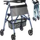 Stander Wonder Rollator Plus, Lightweight Folding Mobility Rolling-Walker, EZ Fold-N-Go-Rollator for Seniors and Adults, 6-inch Wheels, Locking Brakes and Padded Seat with Backrest, Cobalt Blue