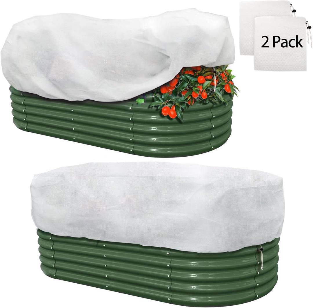 Plant Covers Freeze Protection, 2 Pack 4.1 x 2 x 1.6 ft Rectangular Raised Garden Bed Cover with Drawstring, 2.47oz/yd Large Garden Box Frost Blankets Reusable Frost Cloth for Winter Outdoor Plants