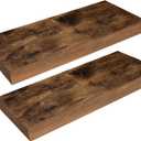 HOOBRO Floating Shelves for Wall, Wall Mounted Shelf Set of 2, 15.7" Hanging Shelf with Invisible Brackets, for Wall Decor Storage in Bathroom Bedroom Kitchen Living Room Office, Rustic Brown BF40BJ01