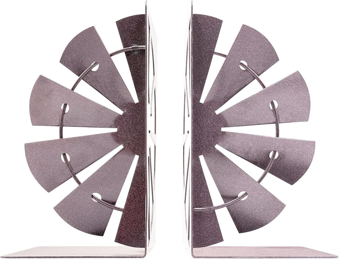 Rustic Windmill Bookends  Vintage Farmhouse Barn Decor for Shelves | Decorative Book Holders for Home & Office